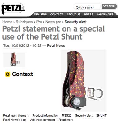 Petzl Shunt Caution
